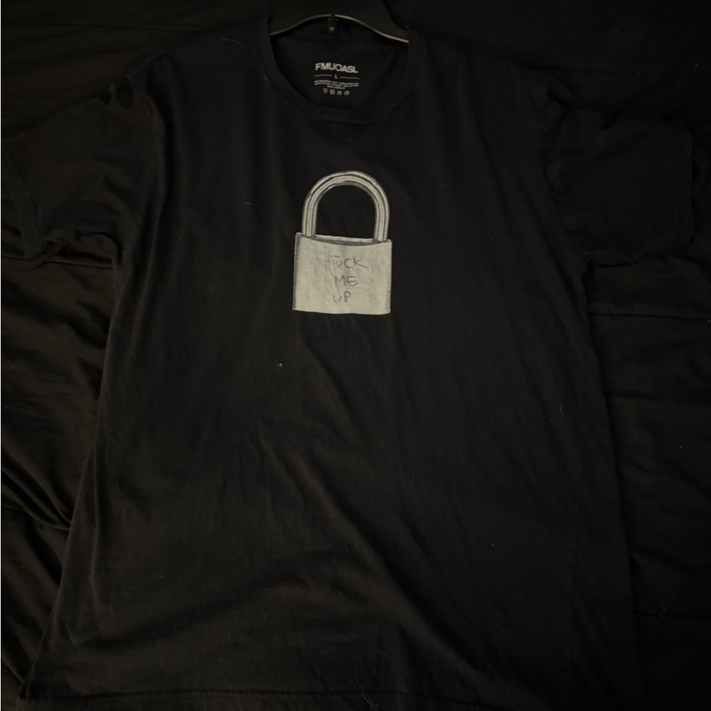 Famous Black T-Shirt with Silver Lock Design